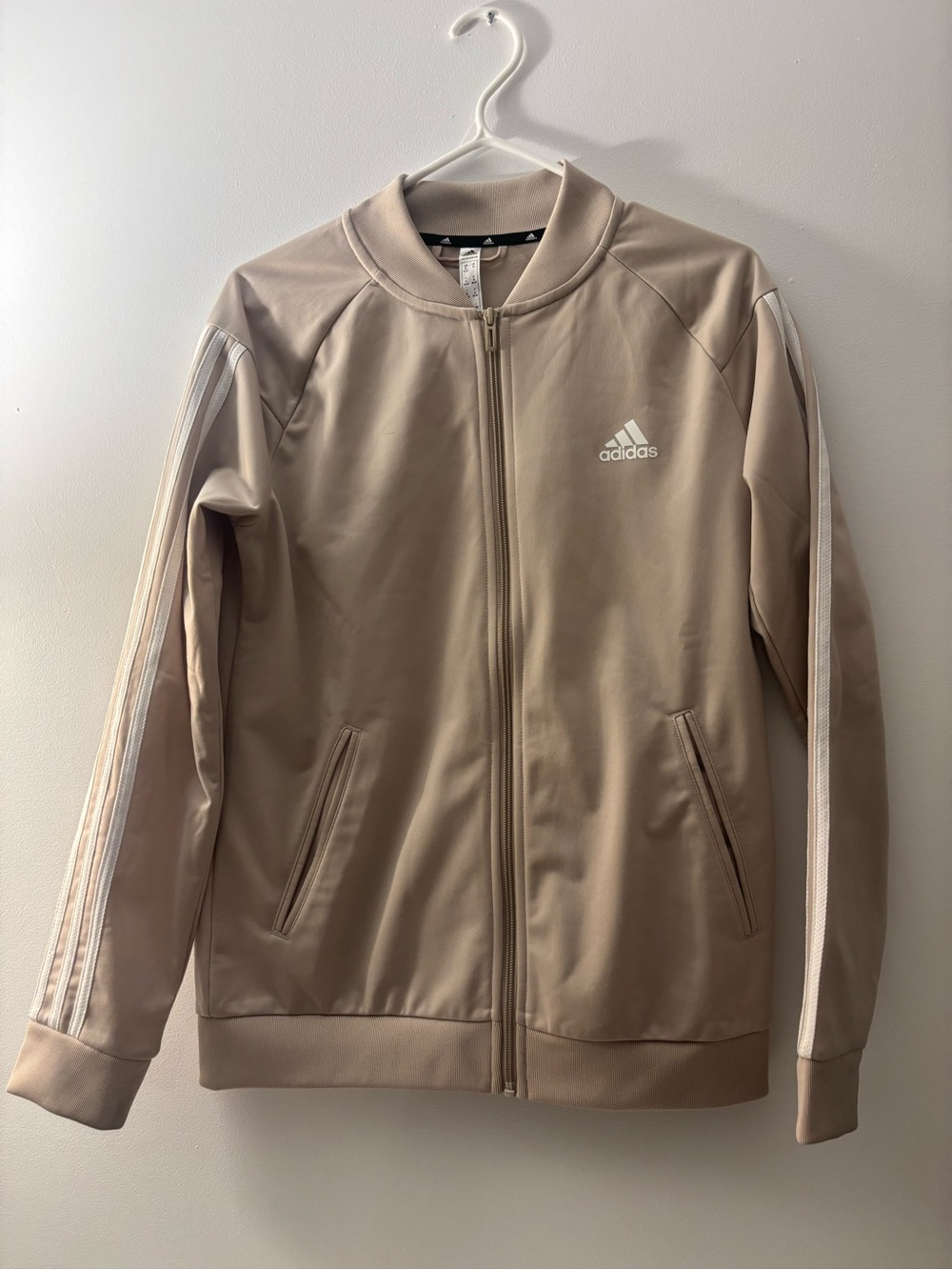 adidas Originals Men’s Beige/Tan Windbreaker Jacket with White Stripes